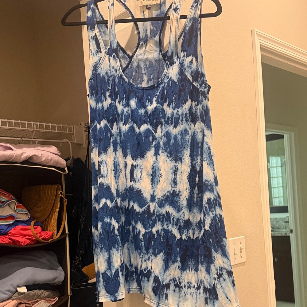 J Valdi Blue and White Tie-Dye Tank bathing suit cover up.